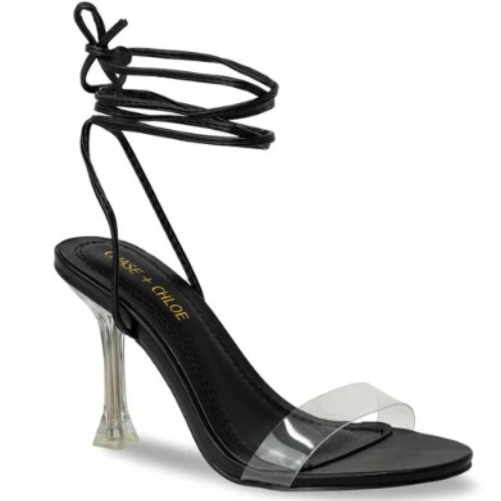 Chase + Chloe Black and Clear Strappy Heels